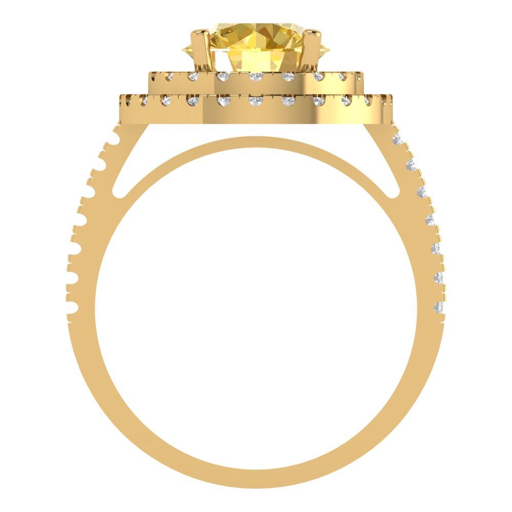 2.6 cttw Natural Citrine Hidden Halo Engagement Ring - Solid Gold (Round Cut,8.0mm)