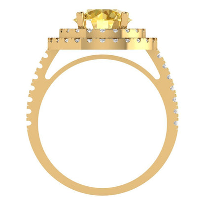 2.6 cttw Natural Citrine Hidden Halo Engagement Ring - Solid Gold (Round Cut,8.0mm)