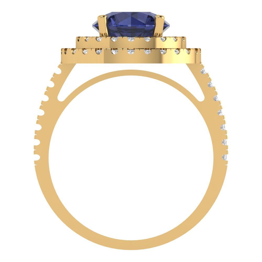 2.6 cttw Simulated Blue Sapphire Hidden Halo Engagement Ring - Solid Gold (Round Cut,8.0mm)
