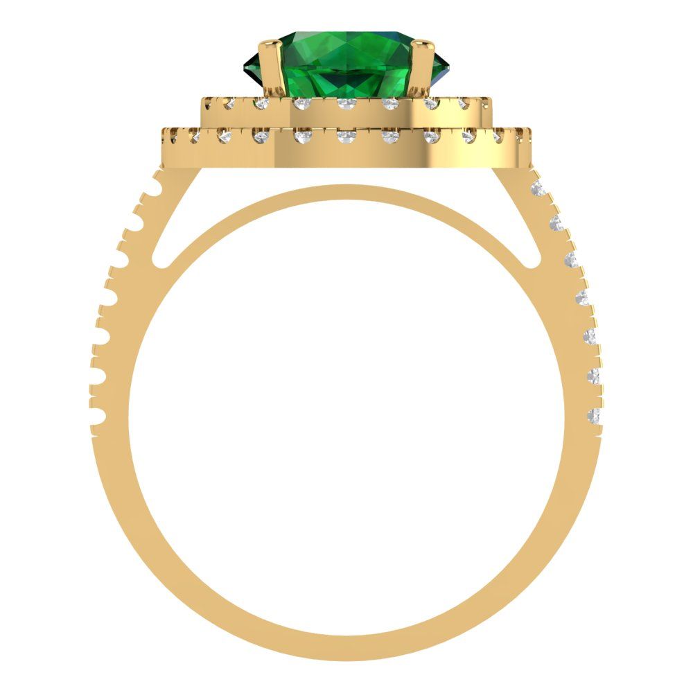 2.6 cttw Simulated Emerald Hidden Halo Engagement Ring - Solid Gold (Round Cut,8.0mm)