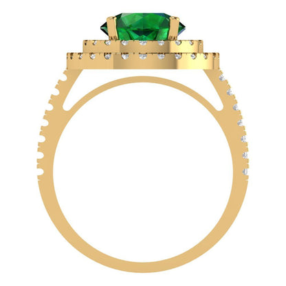 2.6 cttw Simulated Emerald Hidden Halo Engagement Ring - Solid Gold (Round Cut,8.0mm)