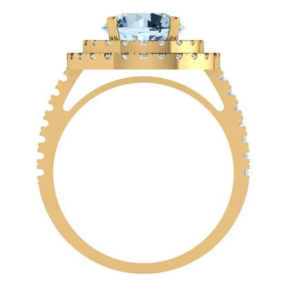 2.6 cttw Natural Aquamarine Hidden Halo Engagement Ring - Solid Gold (Round Cut,8.0mm)