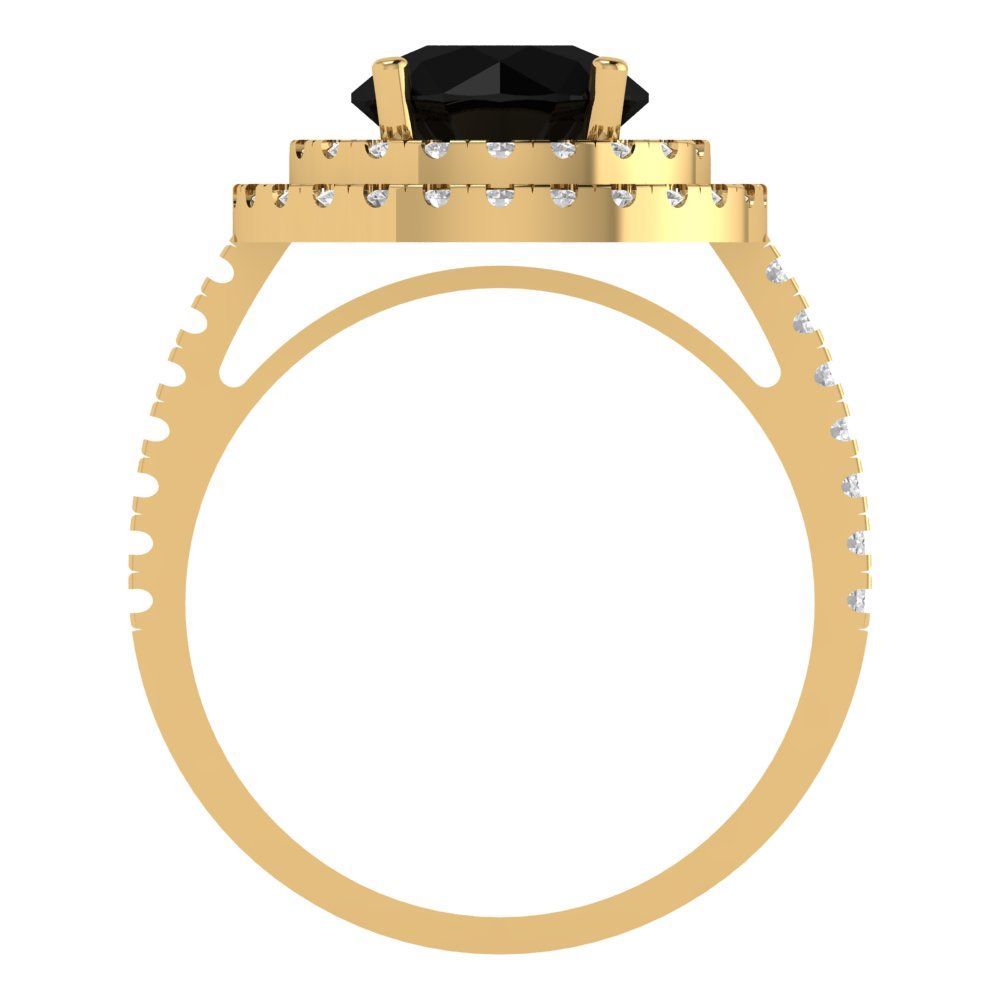 2.6 cttw Natural Onyx Hidden Halo Engagement Ring - Solid Yellow Gold (VVS1, Round Cut,8.0mm)