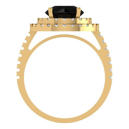 2.6 cttw Natural Onyx Hidden Halo Engagement Ring - Solid Yellow Gold (VVS1, Round Cut,8.0mm)