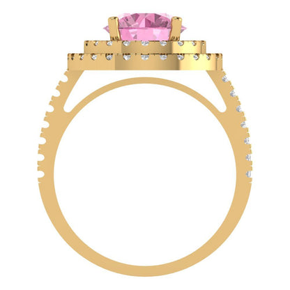 2.6 cttw Zirconia Simulated Pink Diamond Hidden Halo Engagement Ring - Solid Gold (VVS1, Round Cut,8.0mm)