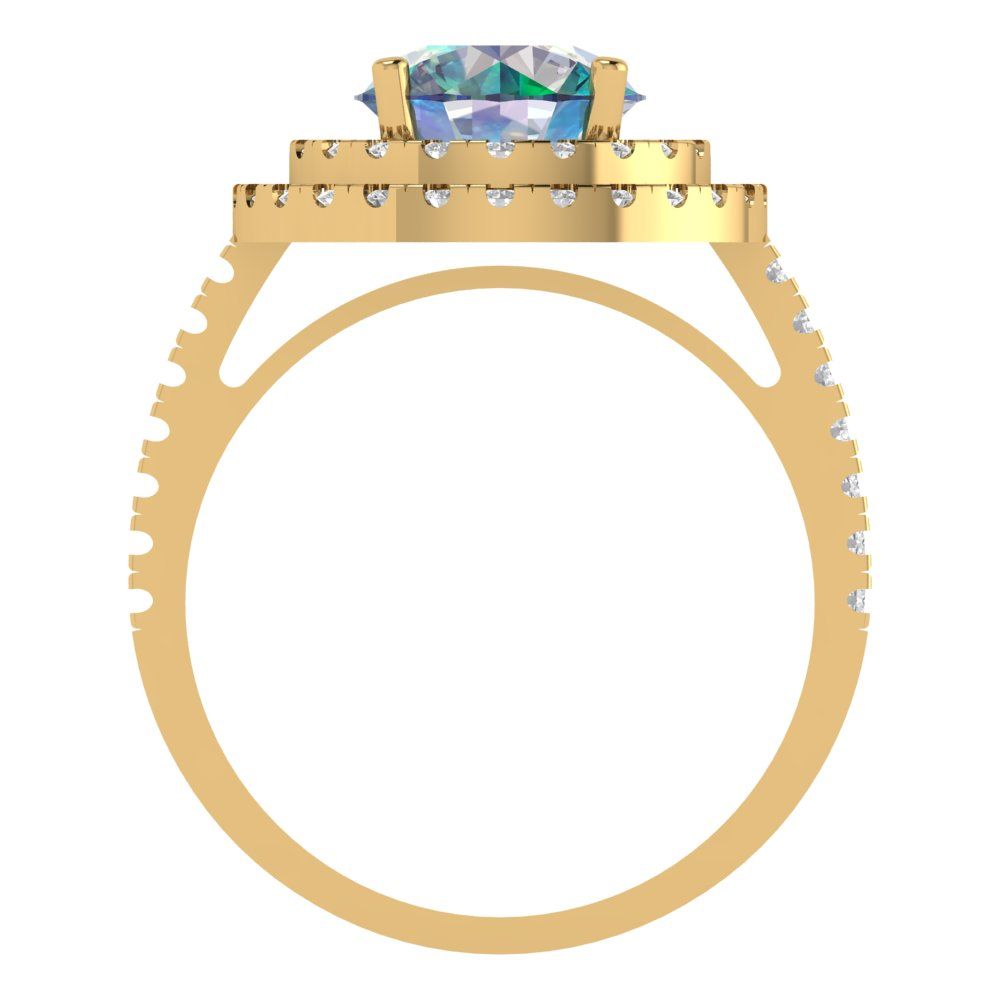 2.6 cttw Blue Moissanite Hidden Halo Engagement Ring - Solid Yellow Gold (VVS1, Round Cut,8.0mm)