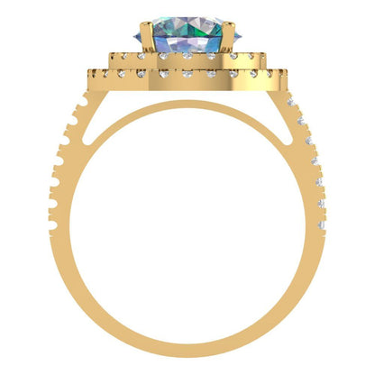 2.6 cttw Blue Moissanite Hidden Halo Engagement Ring - Solid Yellow Gold (VVS1, Round Cut,8.0mm)