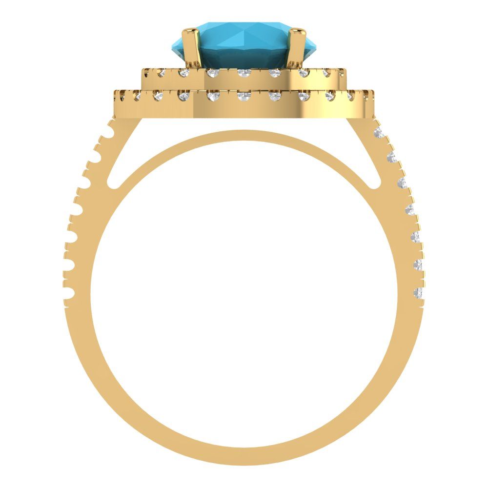 2.6 cttw Simulated Turquoise Hidden Halo Engagement Ring - Solid Gold (Round Cut,8.0mm)