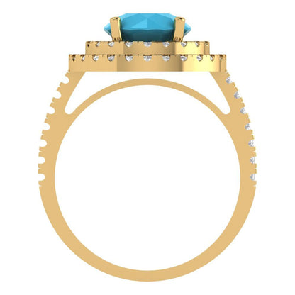 2.6 cttw Simulated Turquoise Hidden Halo Engagement Ring - Solid Gold (Round Cut,8.0mm)