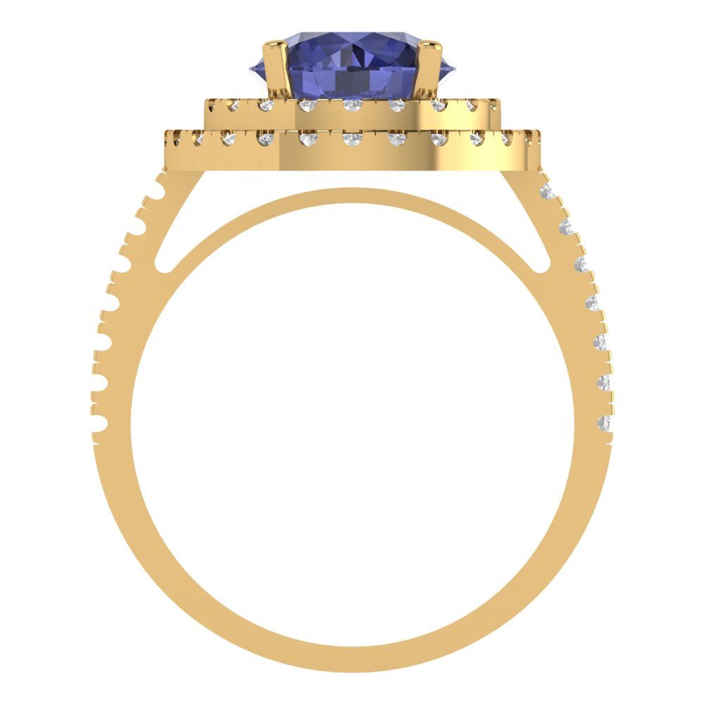 2.6 cttw Simulated Tanzanite Hidden Halo Engagement Ring - Solid Gold (Round Cut,8.0mm)
