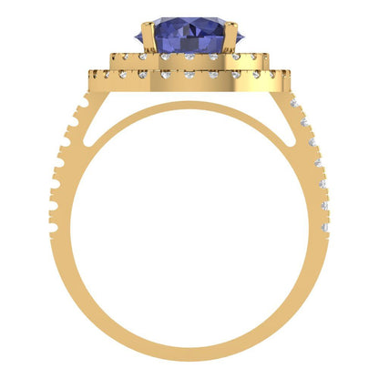 2.6 cttw Simulated Tanzanite Hidden Halo Engagement Ring - Solid Gold (Round Cut,8.0mm)