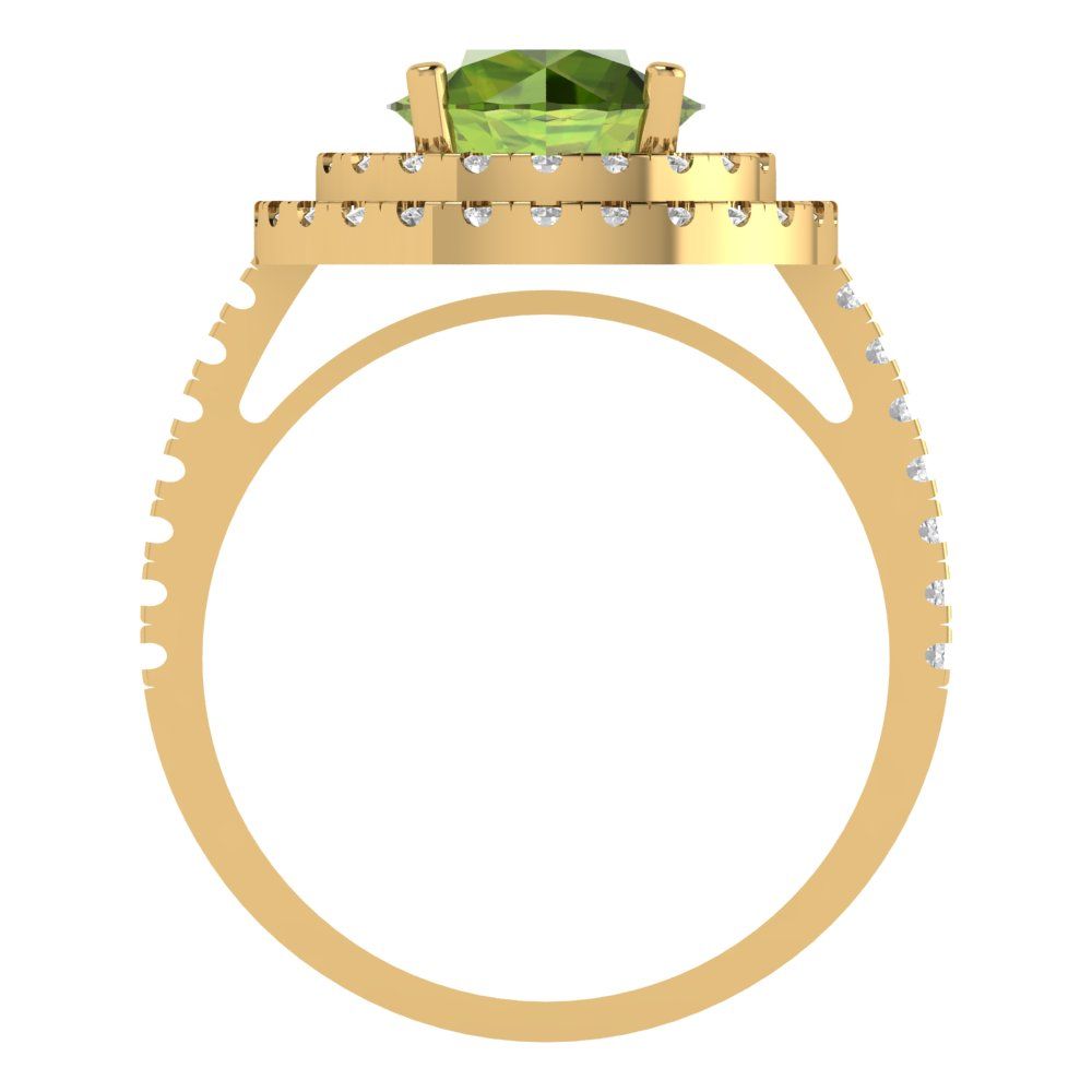 2.6 cttw Natural Peridot Hidden Halo Engagement Ring - Solid Gold (Round Cut,8.0mm)