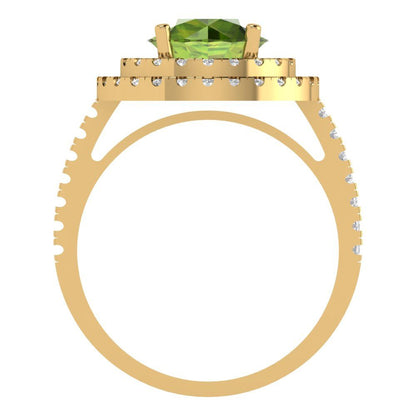 2.6 cttw Natural Peridot Hidden Halo Engagement Ring - Solid Gold (Round Cut,8.0mm)