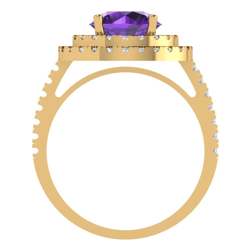 2.6 cttw Natural Amethyst Hidden Halo Engagement Ring - Solid Gold (Round Cut,8.0mm)