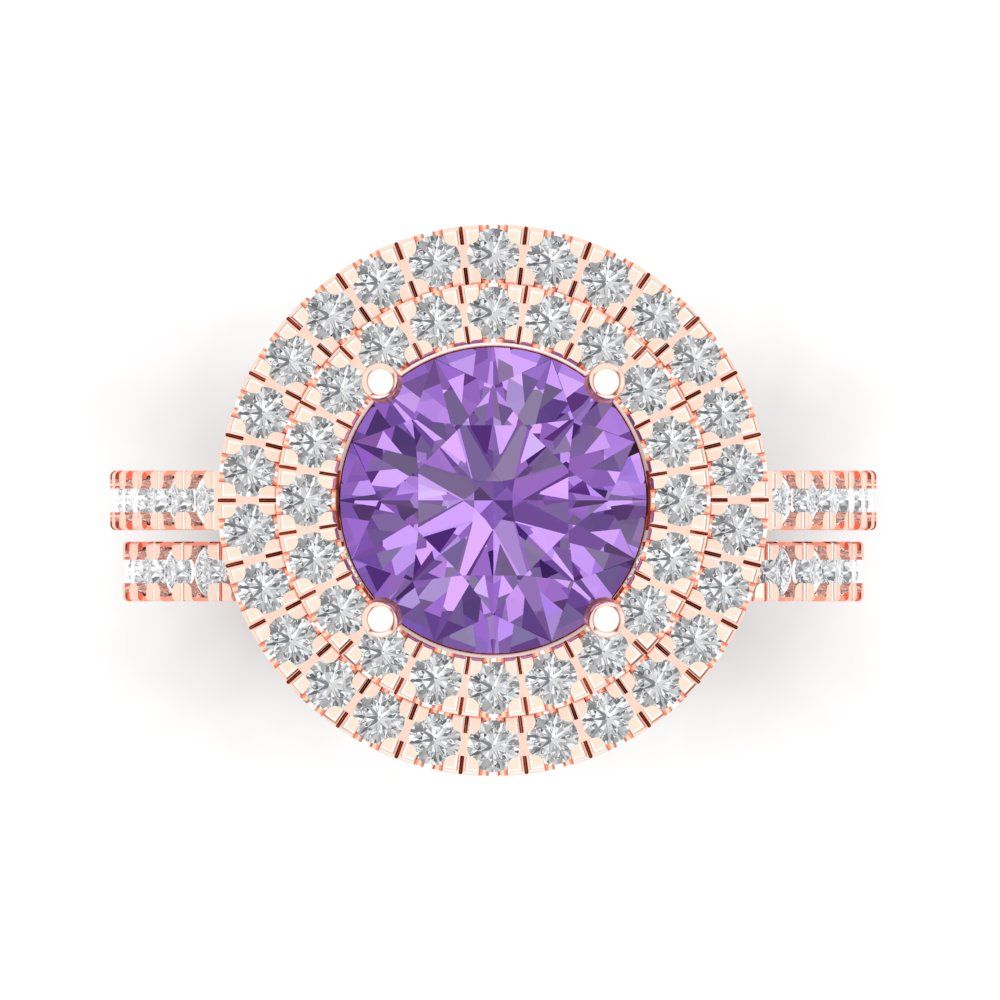 2.73 cttw Round Cut Simulated Alexandrite Bridal Set - Solid Rose Gold Engagement Ring & Wedding Band