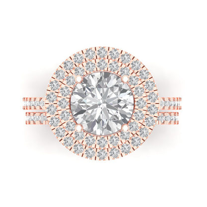 2.73 cttw Round Cut White Sapphire Bridal Set - Solid Rose Gold Engagement Ring & Wedding Band