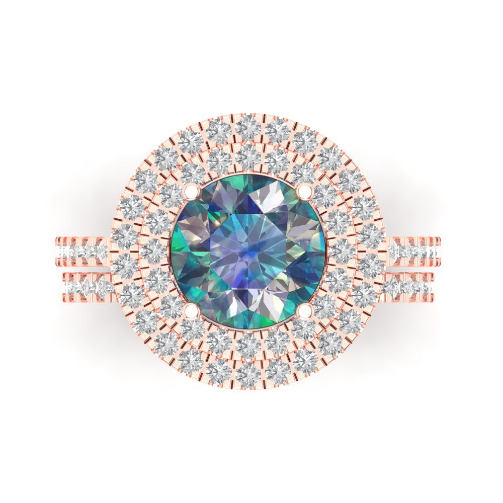 2.73 cttw Round Cut Blue Moissanite Bridal Set - Solid Rose Gold Engagement Ring & Wedding Band