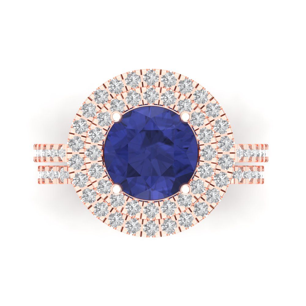 2.73 cttw Round Cut Simulated Tanzanite Bridal Set - Solid Rose Gold Engagement Ring & Wedding Band