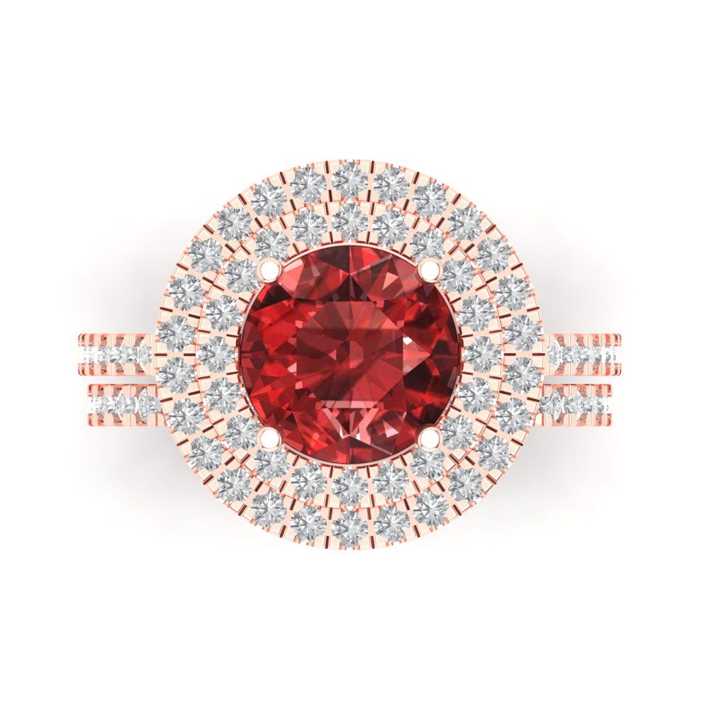2.73 cttw Round Cut Natural Garnet Bridal Set - Solid Rose Gold Engagement Ring & Wedding Band