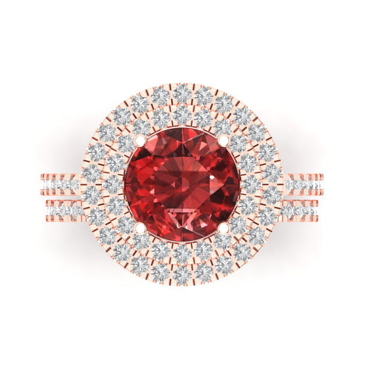 2.73 cttw Round Cut Natural Garnet Bridal Set - Solid Rose Gold Engagement Ring & Wedding Band