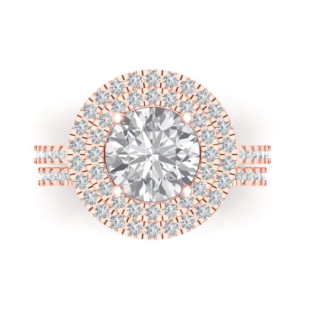 2.73 cttw Round Cut Moissanite Bridal Set - Solid Rose Gold Engagement Ring & Wedding Band