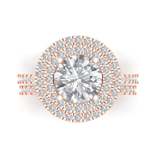2.73 cttw Round Cut Moissanite Bridal Set - Solid Rose Gold Engagement Ring & Wedding Band