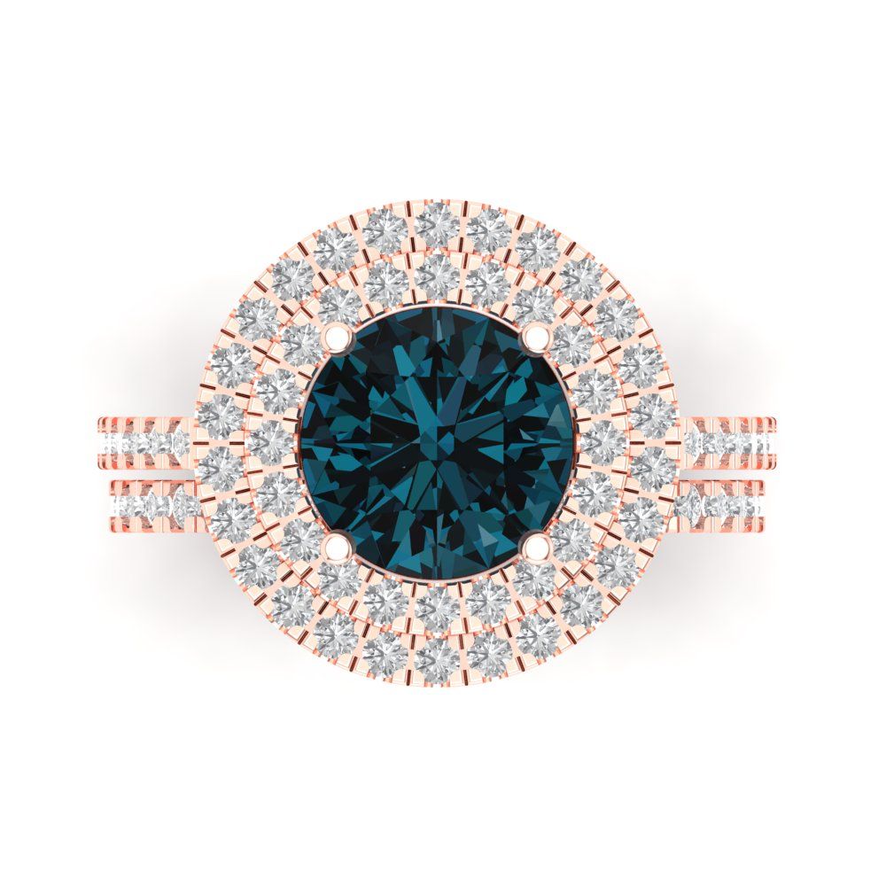 2.73 cttw Round Cut Natural London Blue Topaz Bridal Set - Solid Rose Gold Engagement Ring & Wedding Band