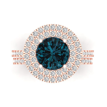 2.73 cttw Round Cut Natural London Blue Topaz Bridal Set - Solid Rose Gold Engagement Ring & Wedding Band
