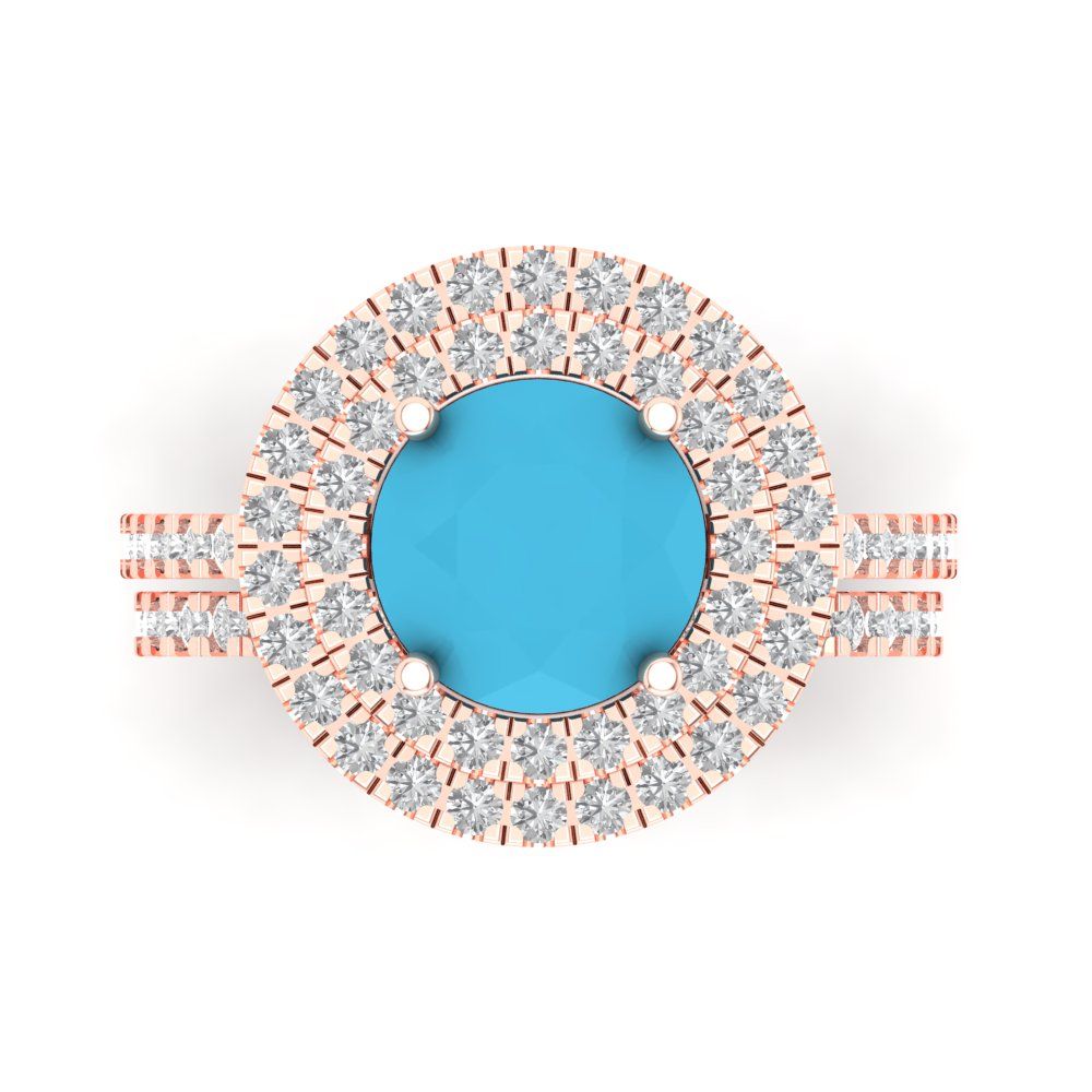 2.73 cttw Round Cut Simulated Turquoise Bridal Set - Solid Rose Gold Engagement Ring & Wedding Band