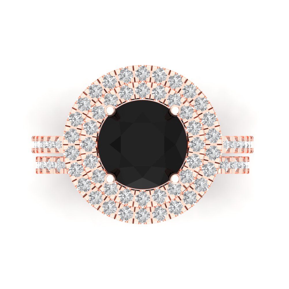 2.73 cttw Round Cut Natural Onyx Bridal Set - Solid Rose Gold Engagement Ring & Wedding Band