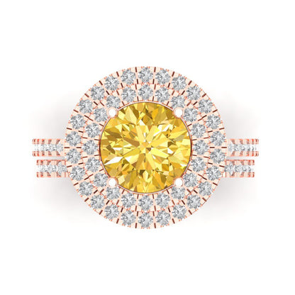 2.73 cttw Round Cut Natural Citrine Bridal Set - Solid Rose Gold Engagement Ring & Wedding Band