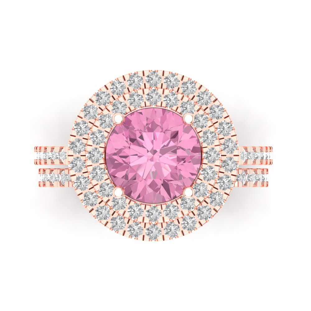 2.73 cttw Round Cut Simulated Pink Diamond Bridal Set - Solid Rose Gold Engagement Ring & Wedding Band