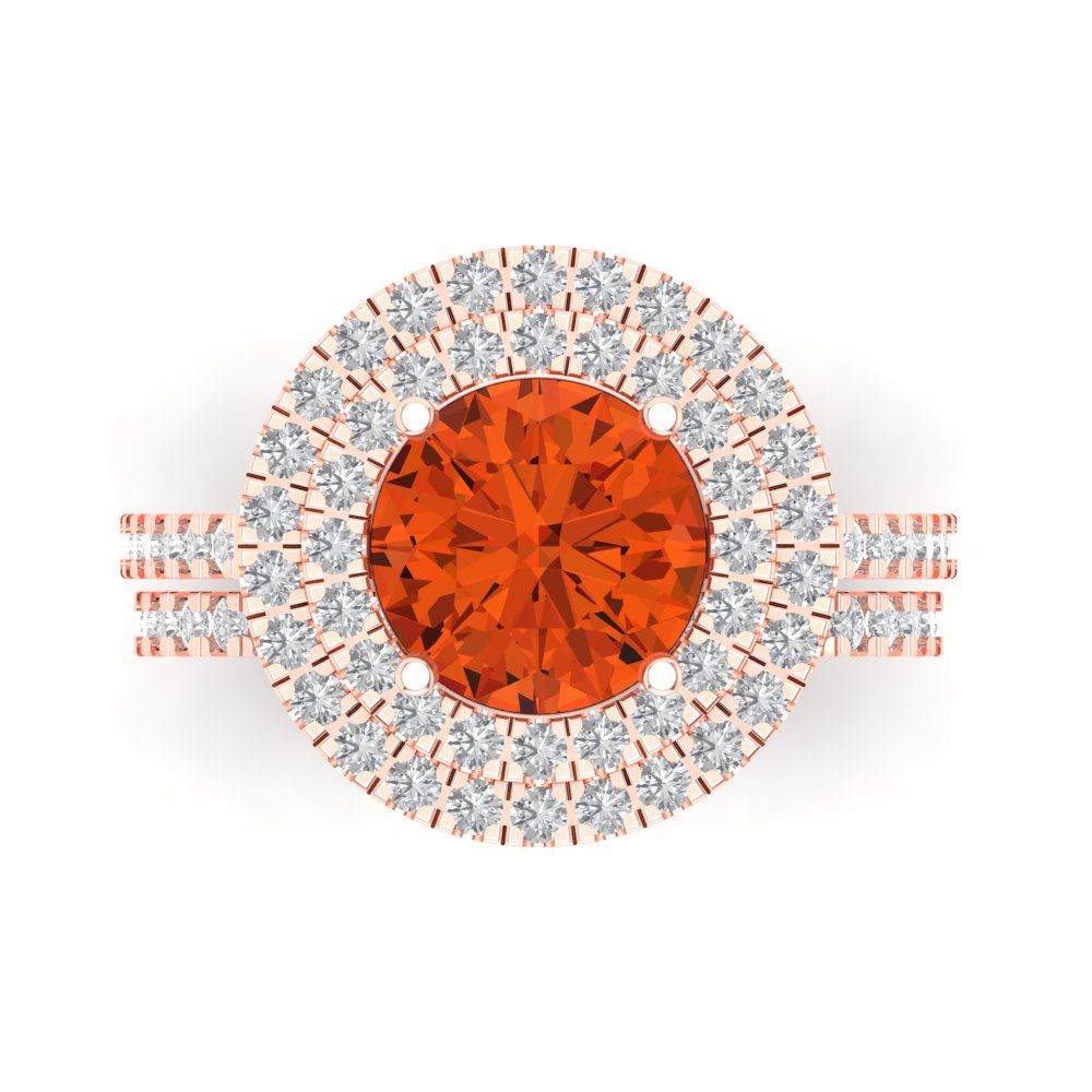 2.73 cttw Round Cut Simulated Red Diamond Bridal Set - Solid Rose Gold Engagement Ring & Wedding Band