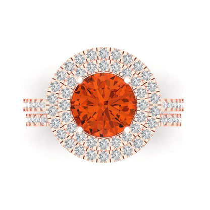 2.73 cttw Round Cut Simulated Red Diamond Bridal Set - Solid Rose Gold Engagement Ring & Wedding Band