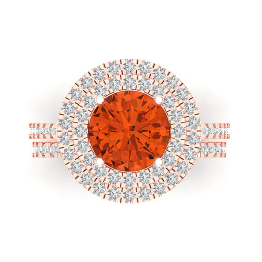2.73 cttw Round Cut Simulated Red Diamond Bridal Set - Solid Rose Gold Engagement Ring & Wedding Band