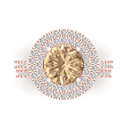 2.73 cttw Round Cut Yellow Moissanite Bridal Set - Solid Rose Gold Engagement Ring & Wedding Band