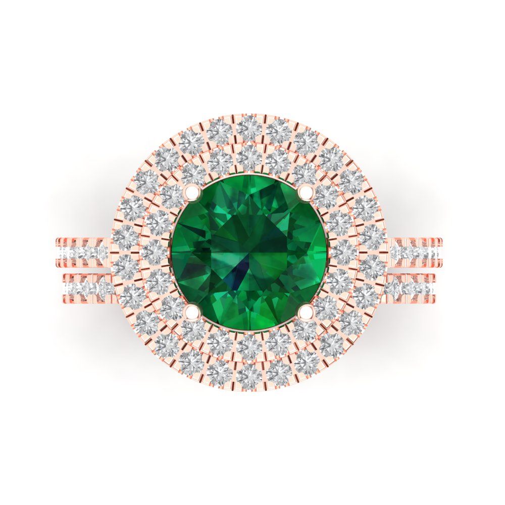 2.73 cttw Round Cut Simulated Emerald Bridal Set - Solid Rose Gold Engagement Ring & Wedding Band