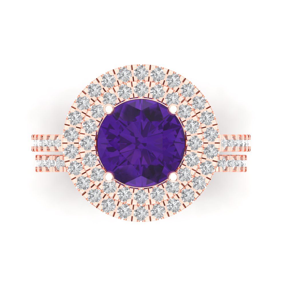 2.73 cttw Round Cut Natural Amethyst Bridal Set - Solid Rose Gold Engagement Ring & Wedding Band