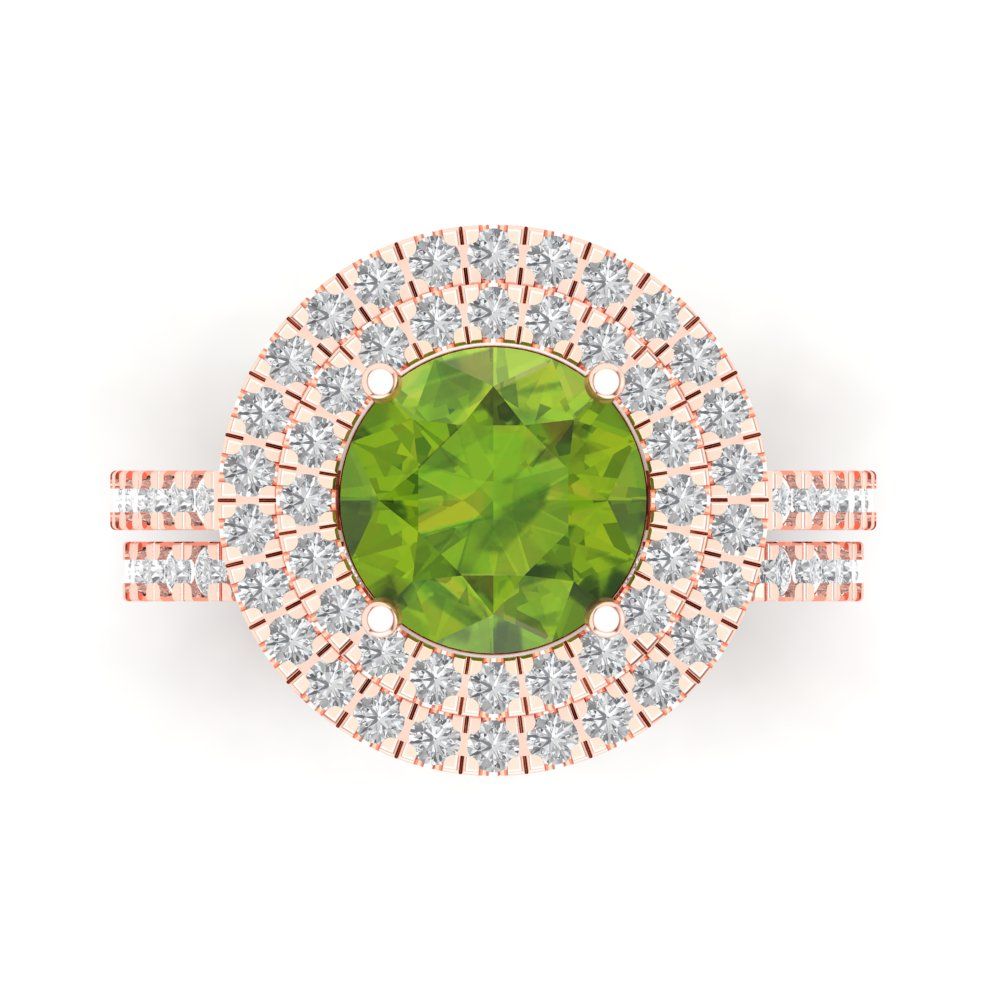 2.73 cttw Round Cut Natural Peridot Bridal Set - Solid Rose Gold Engagement Ring & Wedding Band
