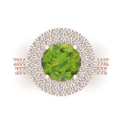 2.73 cttw Round Cut Natural Peridot Bridal Set - Solid Rose Gold Engagement Ring & Wedding Band