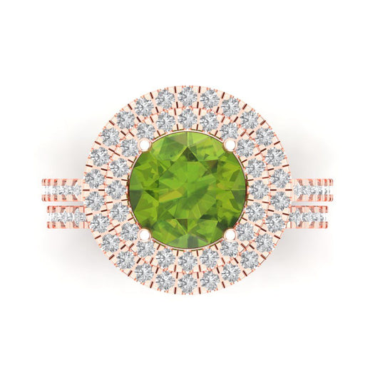 2.73 cttw Round Cut Natural Peridot Bridal Set - Solid Rose Gold Engagement Ring & Wedding Band