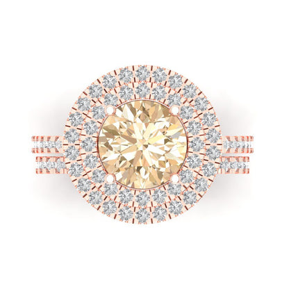 2.73 cttw Round Cut Natural Morganite Bridal Set - Solid Rose Gold Engagement Ring & Wedding Band
