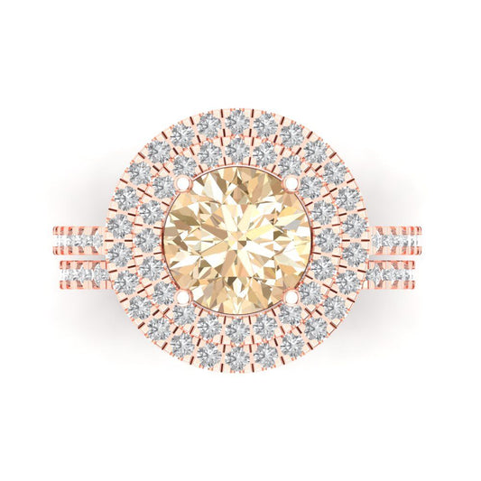2.73 cttw Round Cut Natural Morganite Bridal Set - Solid Rose Gold Engagement Ring & Wedding Band