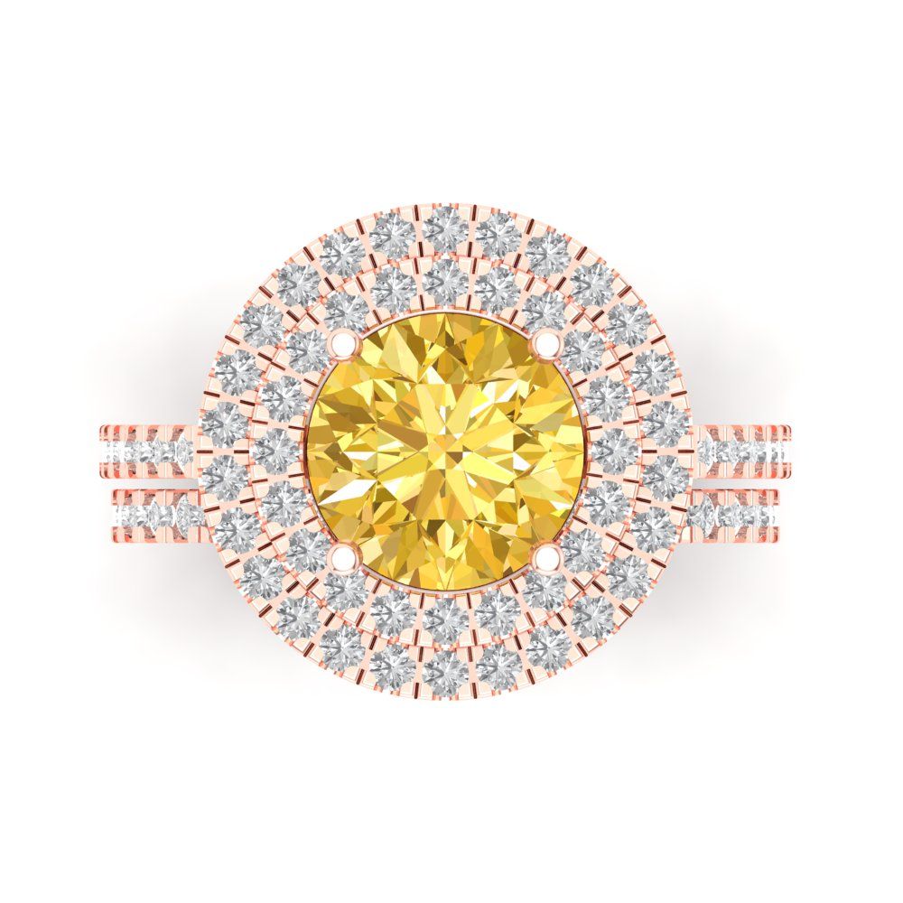 2.73 cttw Round Cut Simulated Yellow Diamond Bridal Set - Solid Rose Gold Engagement Ring & Wedding Band