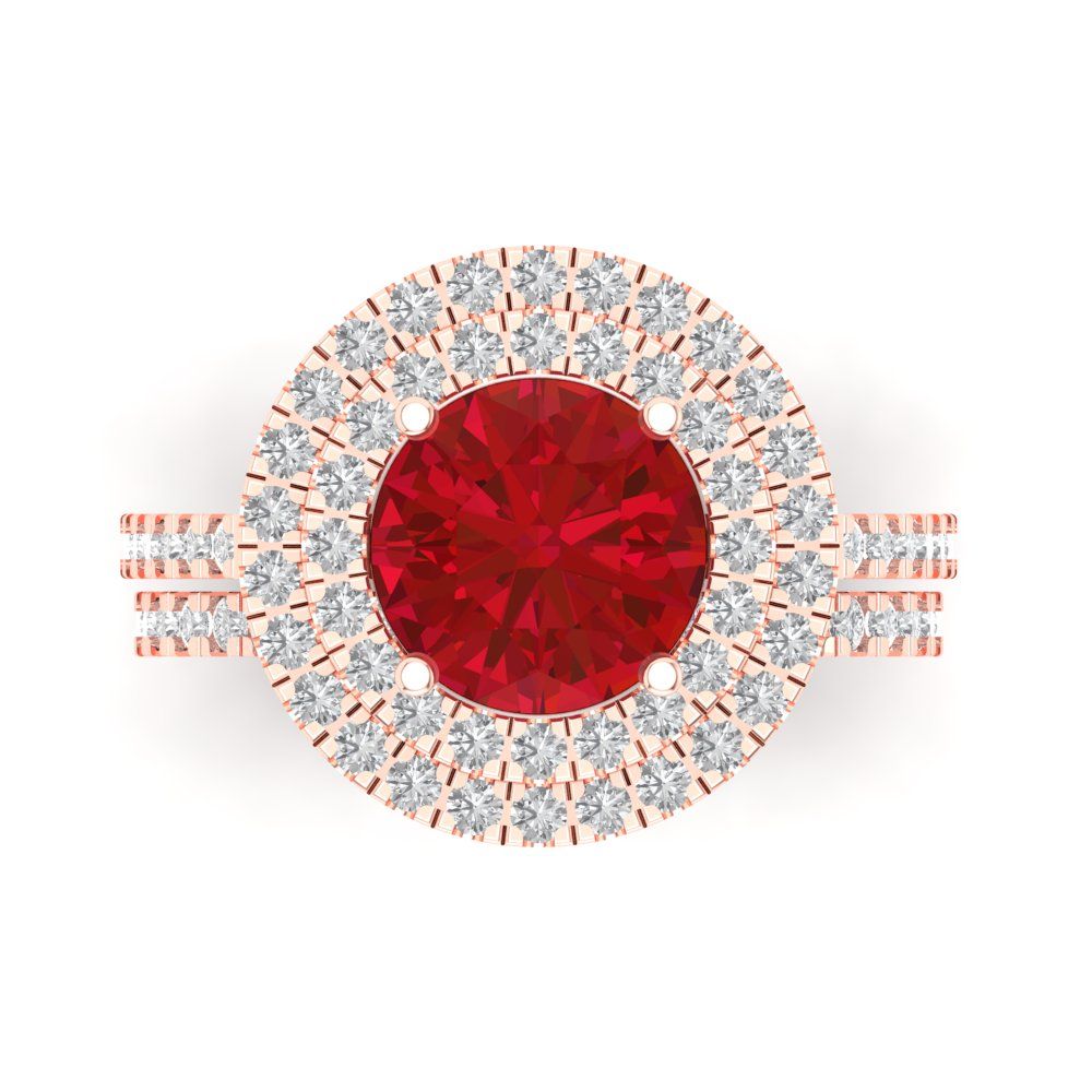 2.73 cttw Round Cut Simulated Pink Tourmaline Bridal Set - Solid Rose Gold Engagement Ring & Wedding Band