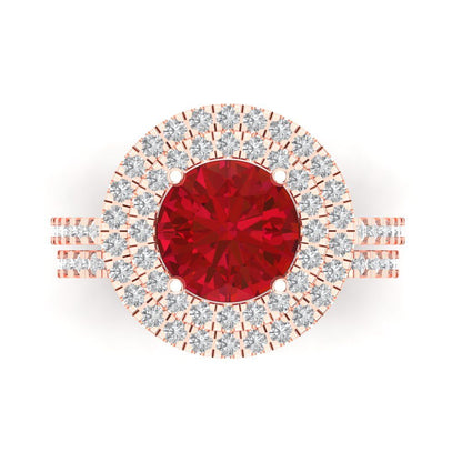 2.73 cttw Round Cut Simulated Pink Tourmaline Bridal Set - Solid Rose Gold Engagement Ring & Wedding Band