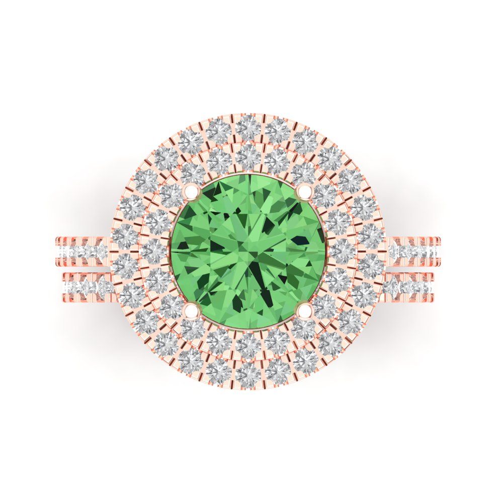 2.73 cttw Round Cut Simulated Green Diamond Bridal Set - Solid Rose Gold Engagement Ring & Wedding Band