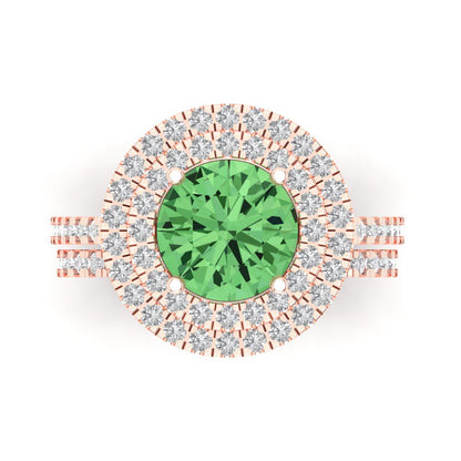 2.73 cttw Round Cut Simulated Green Diamond Bridal Set - Solid Rose Gold Engagement Ring & Wedding Band