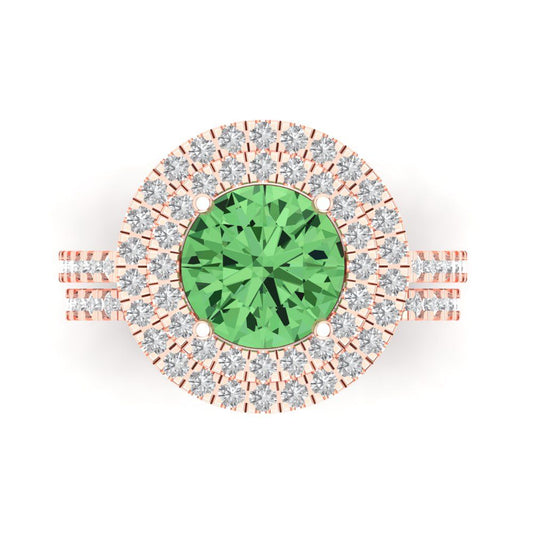 2.73 cttw Round Cut Simulated Green Diamond Bridal Set - Solid Rose Gold Engagement Ring & Wedding Band
