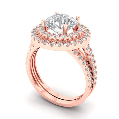 2.73 cttw Round Cut Moissanite Bridal Set - Solid Rose Gold Engagement Ring & Wedding Band